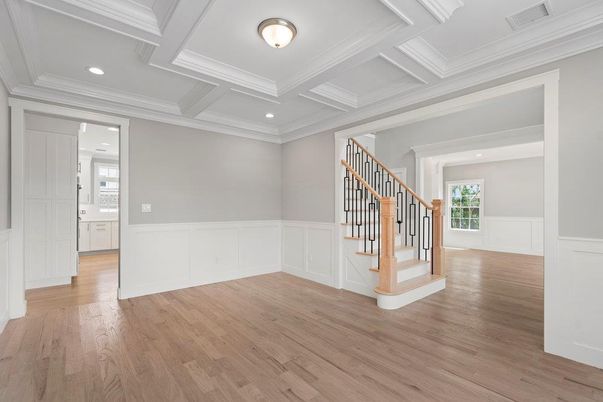 Empty room, Interior, Recessed Lighting, Wood Texture Flooring
