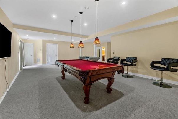 Billiard Table, Game Room, Interior, Pendant Lights, Recessed Lighting