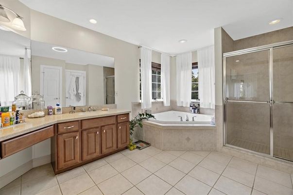 Bathroom, Dual Sink Vanities, Glass Shower, Interior, Recessed Lighting
