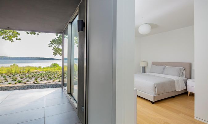 Bedroom, Interior, Pendant Lights, Wood Texture Flooring