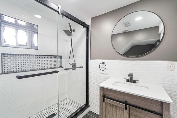 Bathroom, Glass Shower, Interior, Recessed Lighting