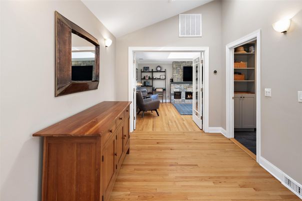 Fireplace, Interior, Living room, Stone Walls, Wood Texture Flooring