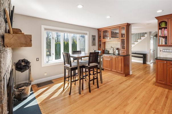 Dining room, Interior, Recessed Lighting, Wood Texture Flooring