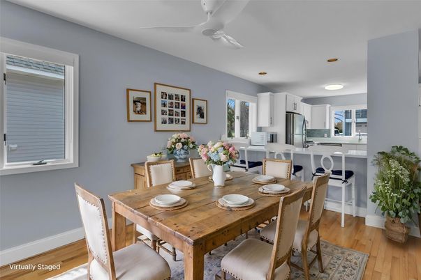 Dining room, Interior, Kitchen, Recessed Lighting, Wood Texture Flooring