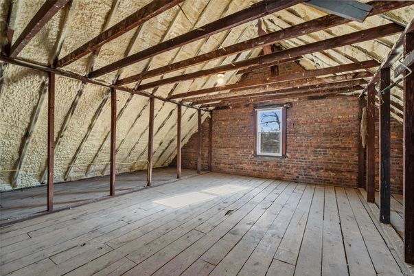 Empty room, Interior, Stone Walls, Wooden Beams, Wood Texture Flooring