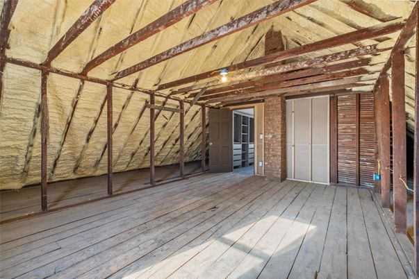 Empty room, Interior, Stone Walls, Wooden Beams, Wood Texture Flooring