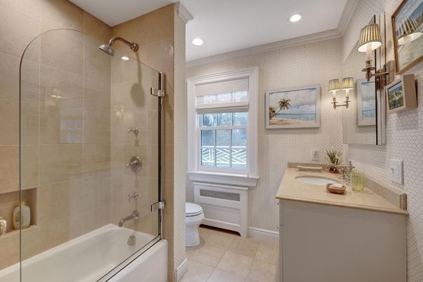 Bathroom, Glass Shower, Interior, Recessed Lighting