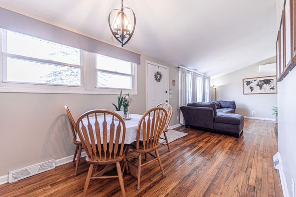 Dining room, Interior, Pendant Lights, Wood Texture Flooring