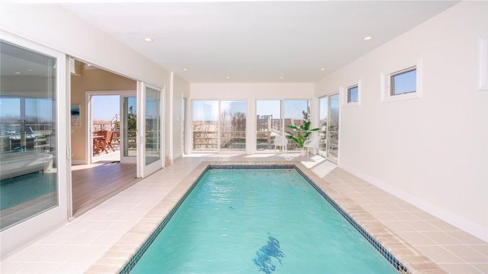 Interior, Pool, Recessed Lighting, Wood Texture Flooring