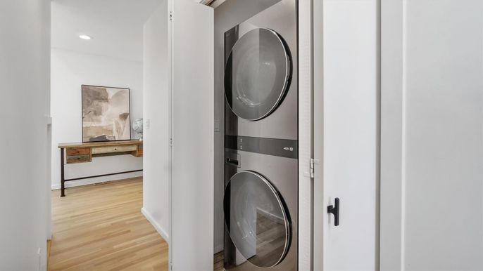 Interior, Recessed Lighting, Utility Closets, Washer, Wood Texture Flooring