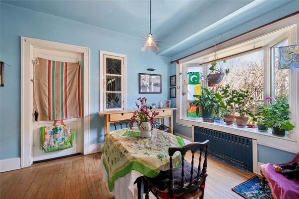 Dining room, Interior, Pendant Lights, Wood Texture Flooring
