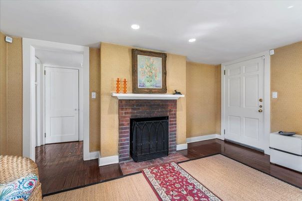 Fireplace, Interior, Recessed Lighting, Wood Texture Flooring