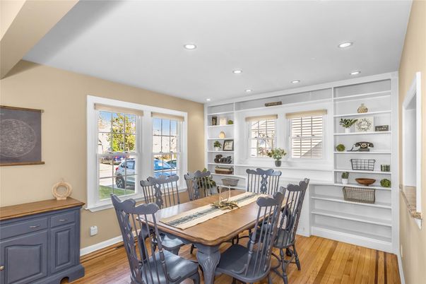 Dining room, Interior, Recessed Lighting, Wood Texture Flooring