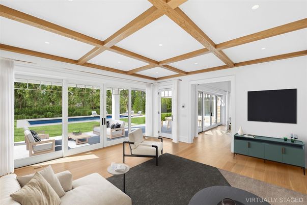 Interior, Living room, Recessed Lighting, Wooden Beams, Wood Texture Flooring