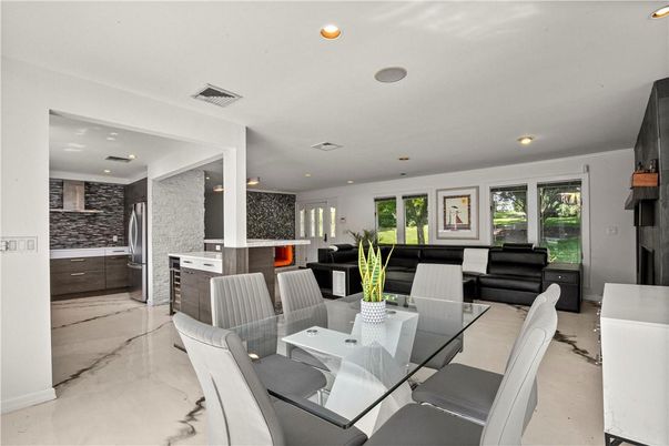 Dining room, Interior, Kitchen, Living room, Recessed Lighting, Stainless Steel Appliances