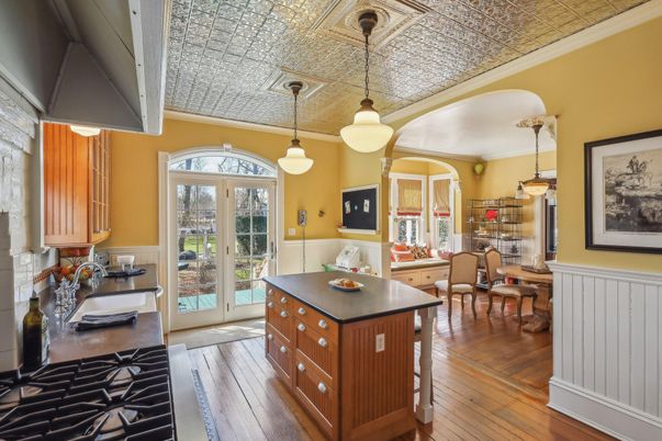 Dining room, Interior, Pendant Lights, Wood Texture Flooring