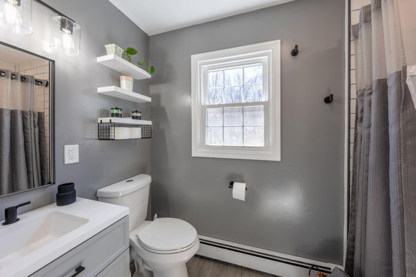 Bathroom, Glass Shower, Interior, Wood Texture Flooring