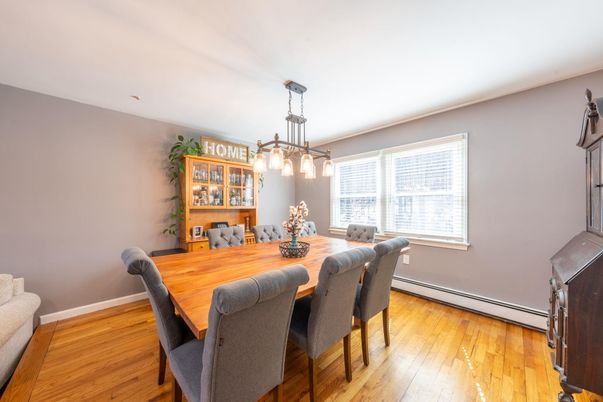 Dining room, Interior, Pendant Lights, Wood Texture Flooring