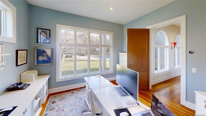 Home Office, Interior, Recessed Lighting, Wood Texture Flooring