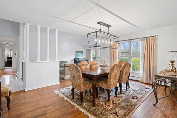 Chandelier, Dining room, Interior, Pendant Lights, Wood Texture Flooring