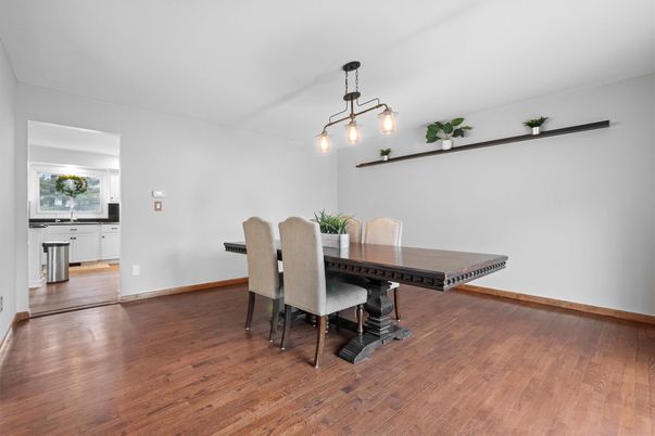 Dining room, Interior, Pendant Lights, Wood Texture Flooring