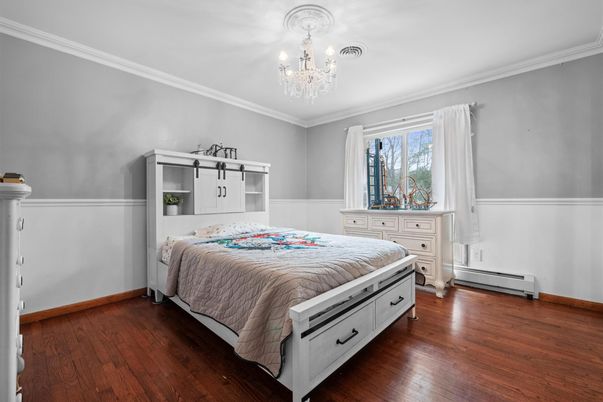 Bedroom, Chandelier, Interior, Wood Texture Flooring