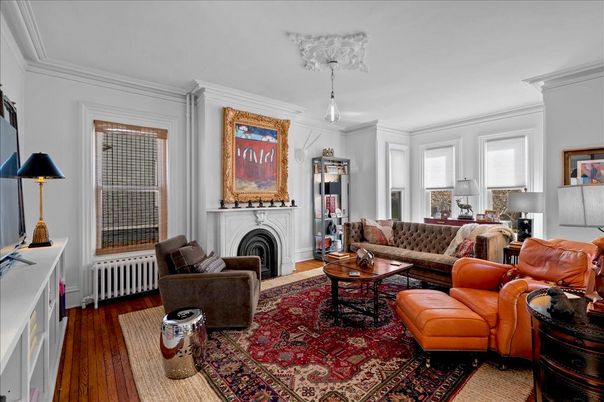 Fireplace, Interior, Living room, Pendant Lights, Wood Texture Flooring