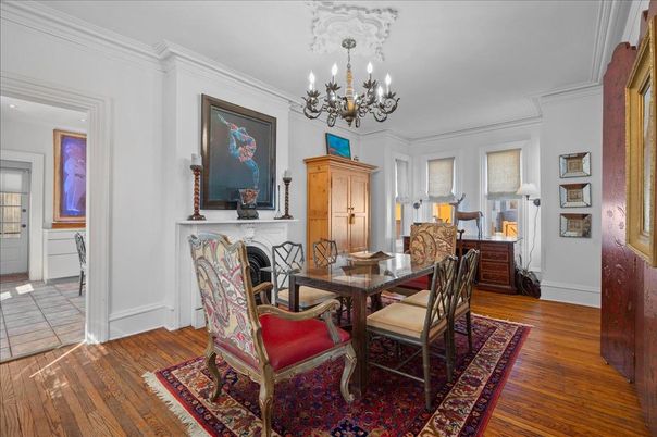 Chandelier, Dining room, Interior, Wood Texture Flooring