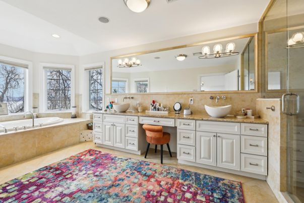 Bathroom, Dual Sink Vanities, Glass Shower, Interior, Recessed Lighting