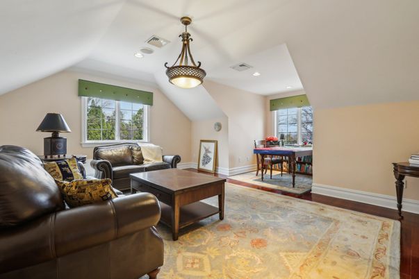 Dining room, Interior, Living room, Pendant Lights, Recessed Lighting, Wood Texture Flooring