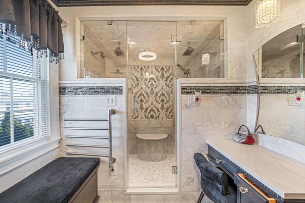 Bathroom, Glass Shower, Interior, Marble Walls