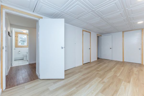 Bathroom, Empty room, Interior, Recessed Lighting, Wood Texture Flooring