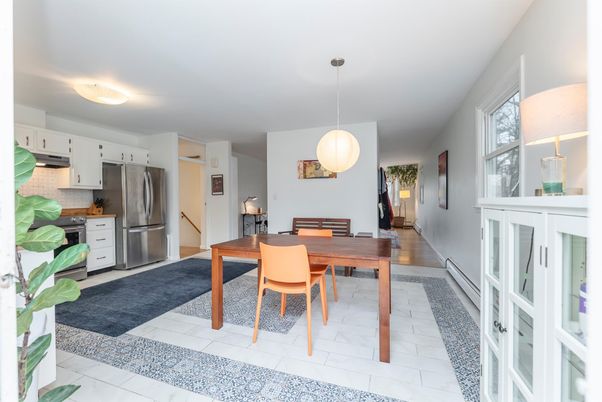 Dining room, Interior, Kitchen, Pendant Lights, Stainless Steel Appliances