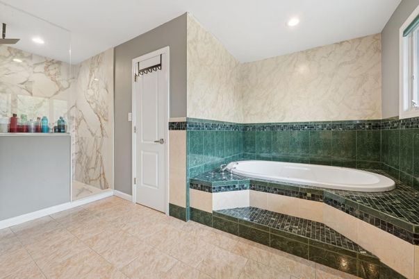 Bathroom, Glass Shower, Interior, Marble Walls, Recessed Lighting