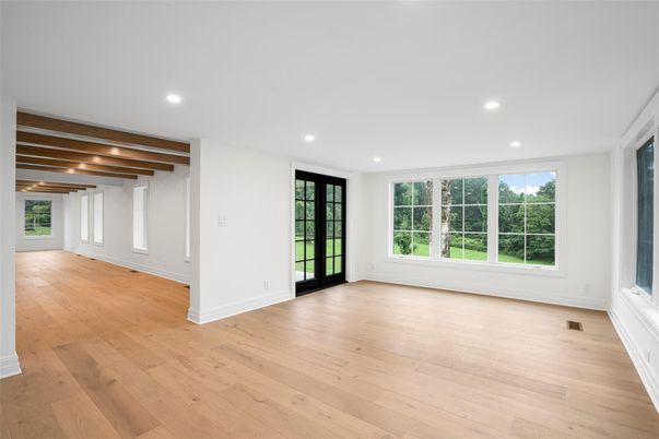 Empty room, Interior, Recessed Lighting, Wooden Beams, Wood Texture Flooring