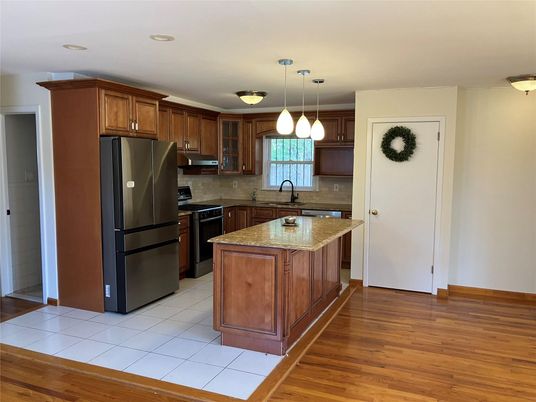 Interior, Kitchen, Pendant Lights, Recessed Lighting, Wood Texture Flooring