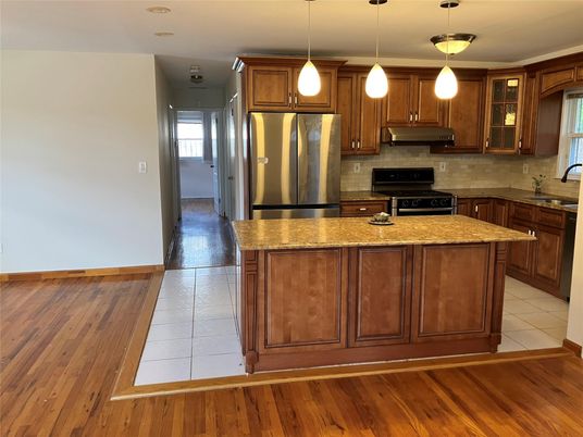 Interior, Kitchen, Pendant Lights, Stainless Steel Appliances, Wood Texture Flooring
