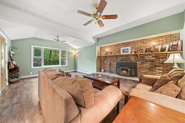 Fireplace, Interior, Living room, Stone Walls, Wood Texture Flooring