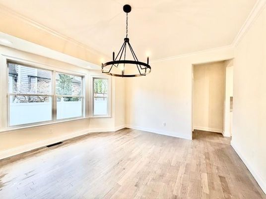Chandelier, Empty room, Interior, Pendant Lights, Wood Texture Flooring