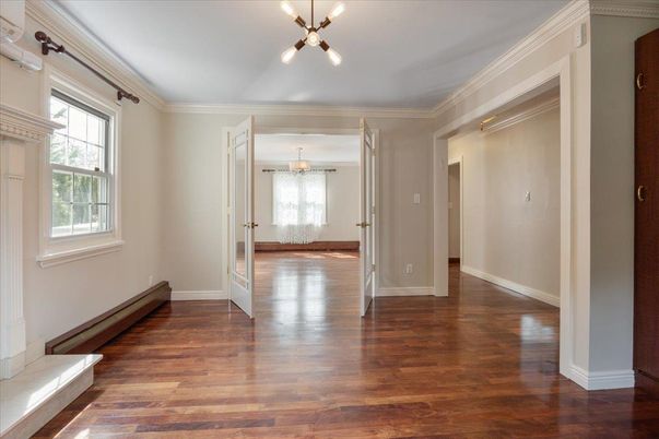 Chandelier, Empty room, Interior, Pendant Lights, Wood Texture Flooring