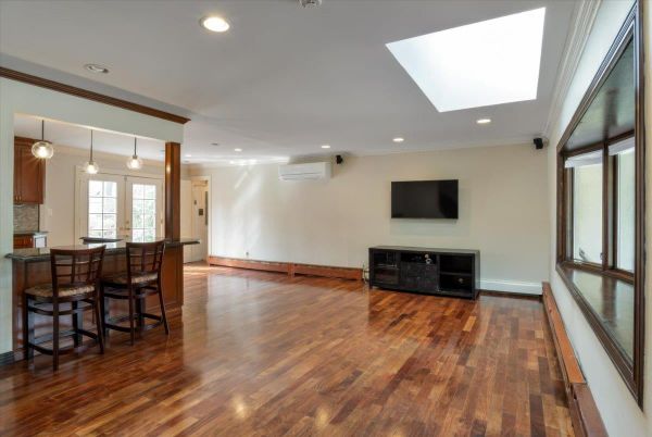 Dining room, Interior, Pendant Lights, Recessed Lighting, Wood Texture Flooring