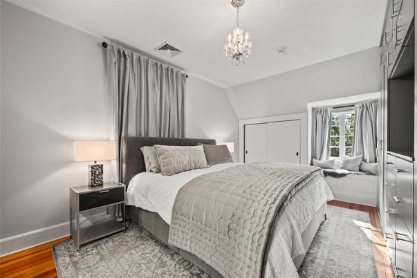 Bedroom, Chandelier, Interior, Wood Texture Flooring
