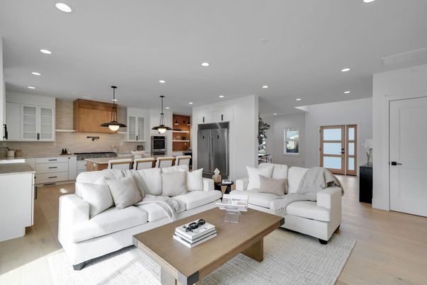 Interior, Kitchen, Living room, Pendant Lights, Recessed Lighting, Stainless Steel Appliances, Wood Texture Flooring