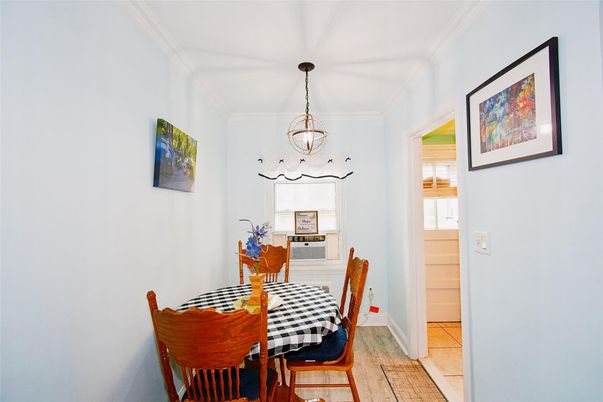 Dining room, Interior, Pendant Lights, Wood Texture Flooring