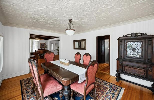 Dining room, Interior, Pendant Lights, Piano, Wood Texture Flooring