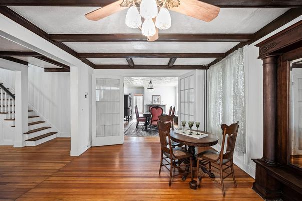Dining room, Interior, Wooden Beams, Wood Texture Flooring