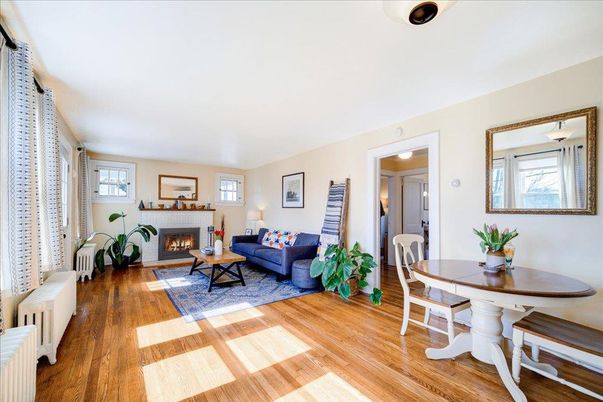 Dining room, Fireplace, Interior, Living room, Wood Texture Flooring