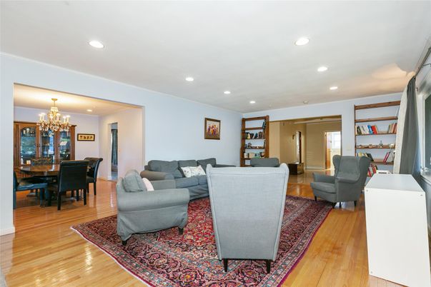 Chandelier, Dining room, Interior, Living room, Recessed Lighting, Wood Texture Flooring