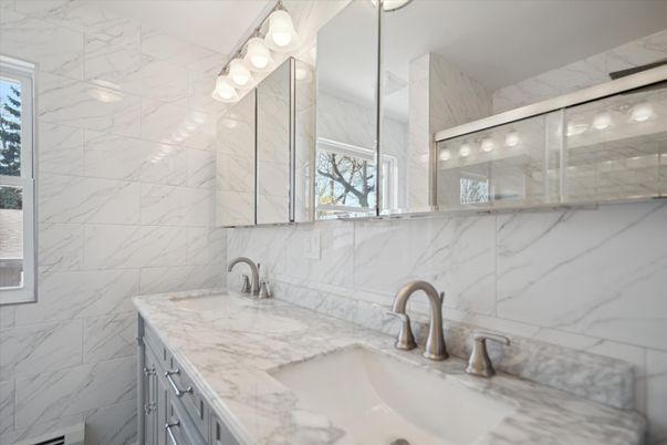 Bathroom, Dual Sink Vanities, Interior, Marble Walls