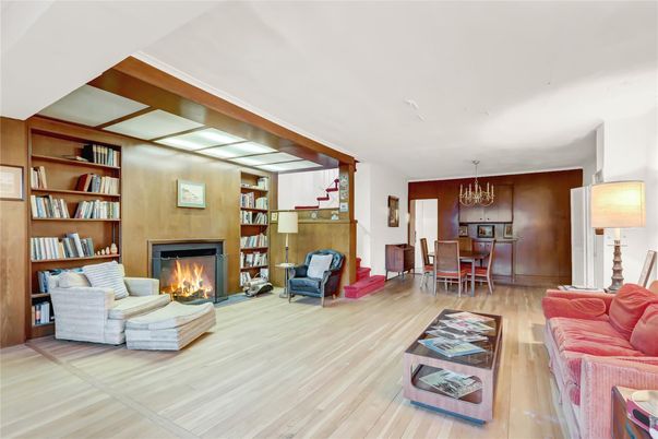 Chandelier, Dining room, Fireplace, Interior, Living room, Pendant Lights, Wood Texture Flooring